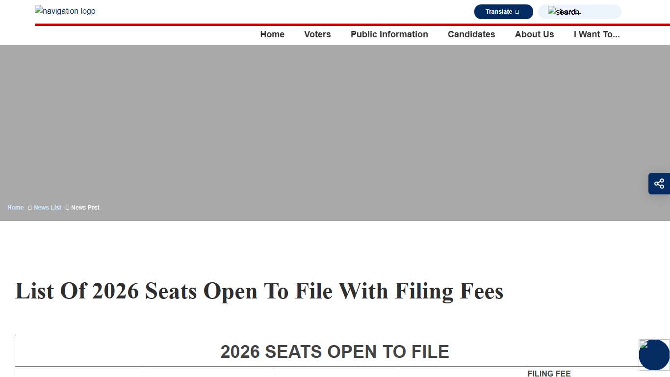 List of 2026 Seats Open to File with Filing Fees